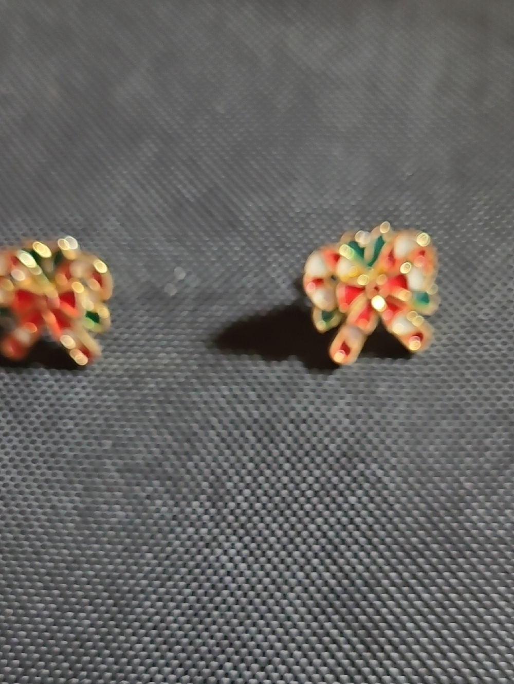 Source Unknown Gold Tone Red and Green Candy Cane Earrings